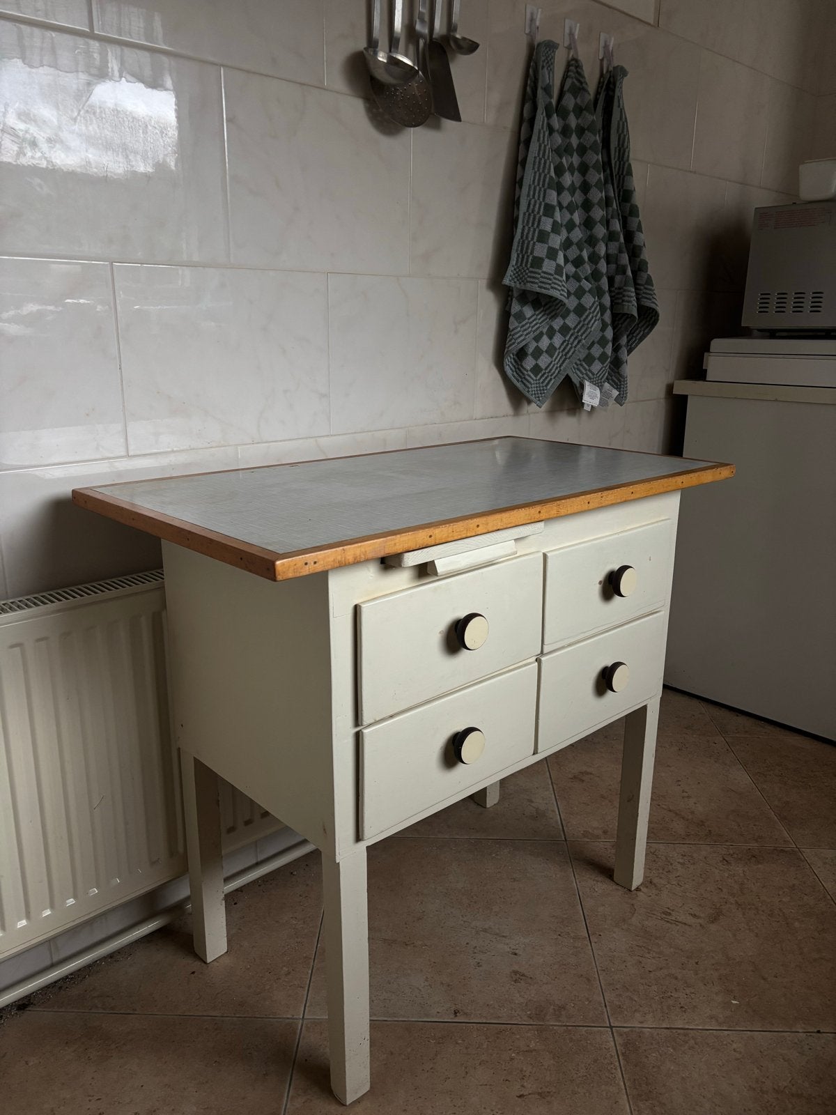 Vintage Keukenwerkblad Tafel met Uitschuifbare Snijplank, Ophalen