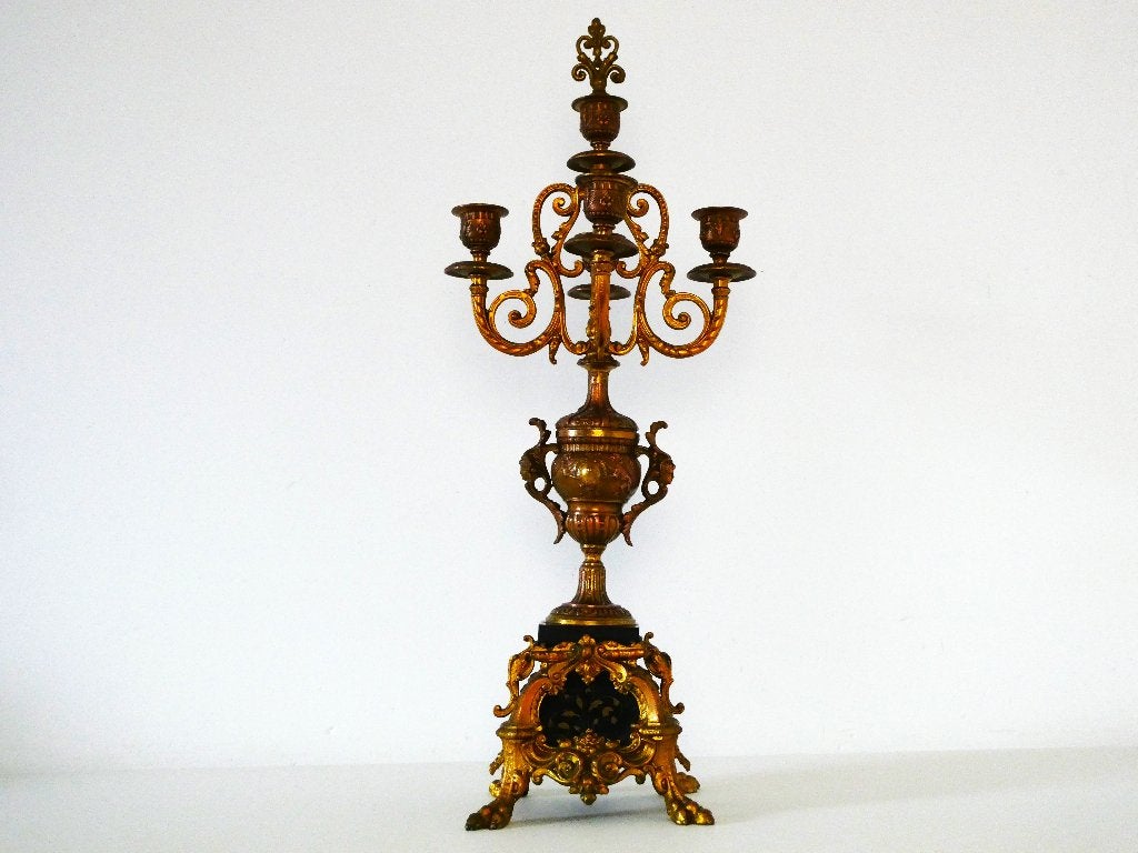 5 Armige barok kandelaar goudverguld kaarsendover minerva, Ophalen of Verzenden, Koper of Brons