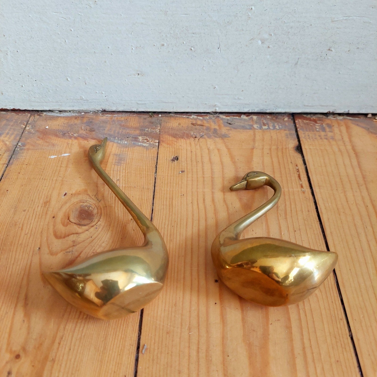 Lucky Vintage set van 2 vintage messing zwaantjes, Ophalen of Verzenden, Koper