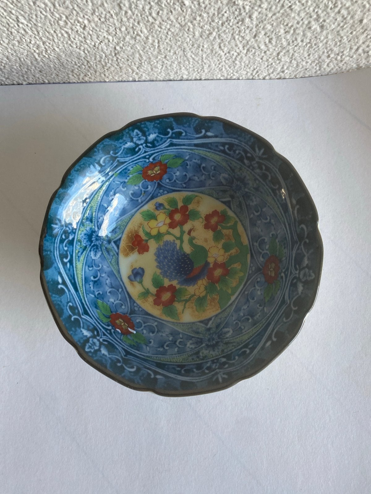 Decoratief schaaltje met pauw en bloemen, 11 cm, Ophalen of Verzenden