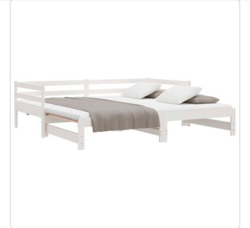 Uitschuifbaar wit houten bed - Eenpersoons/Tweepersoons, Ophalen, Verstelbaar, Wit, Overige maten