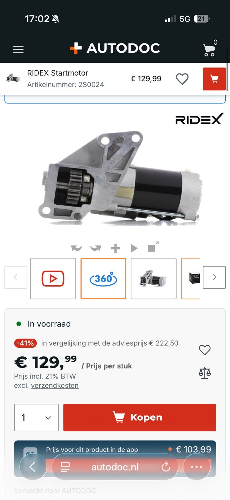 Te koop: RIDEX 2S0024 – startmotor 2,0 kW / 12V, Ophalen of Verzenden, Gebruikt