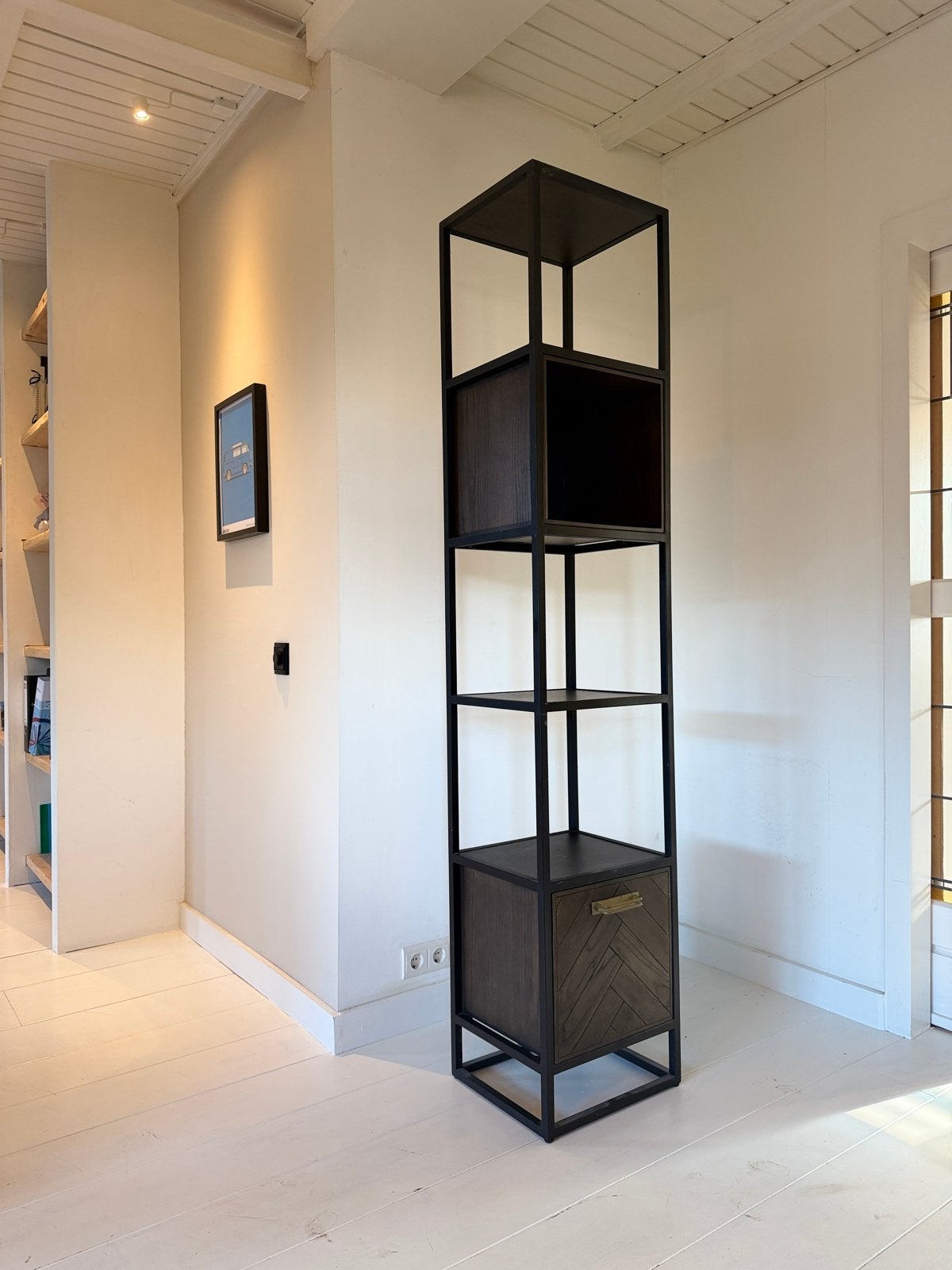 Mooi vitrine kastje 2m hoog met lade en vakken, Ophalen, Minder dan 50 cm, Gebruikt, 200 cm of meer