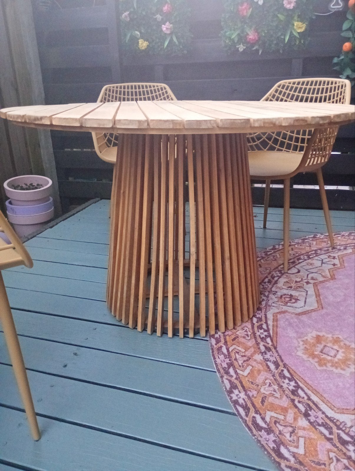 Ronde houten tuintafel - diameter 120 cm, Tuin en Terras, Tuintafels, Ophalen, Gebruikt, Rond, Hout