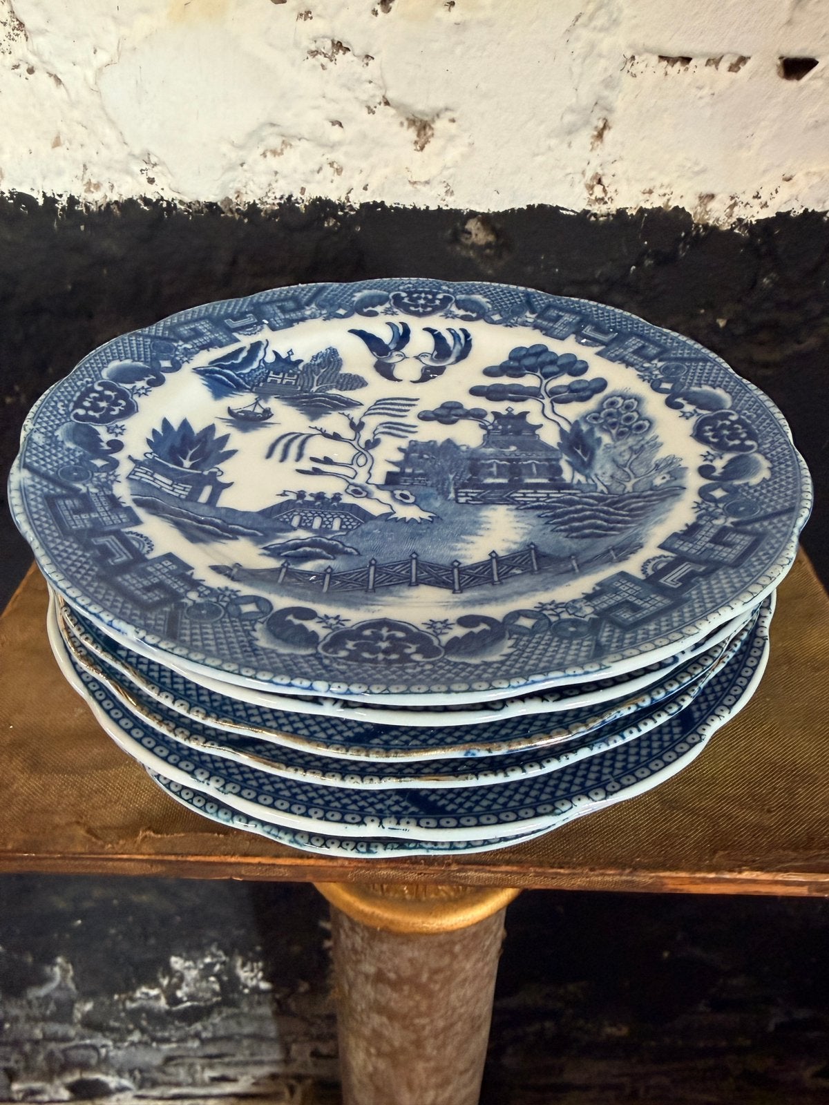 Set 7 vintage antieke Chinese bordjes blauw wit kissing bird, Antiek en Kunst, Ophalen of Verzenden
