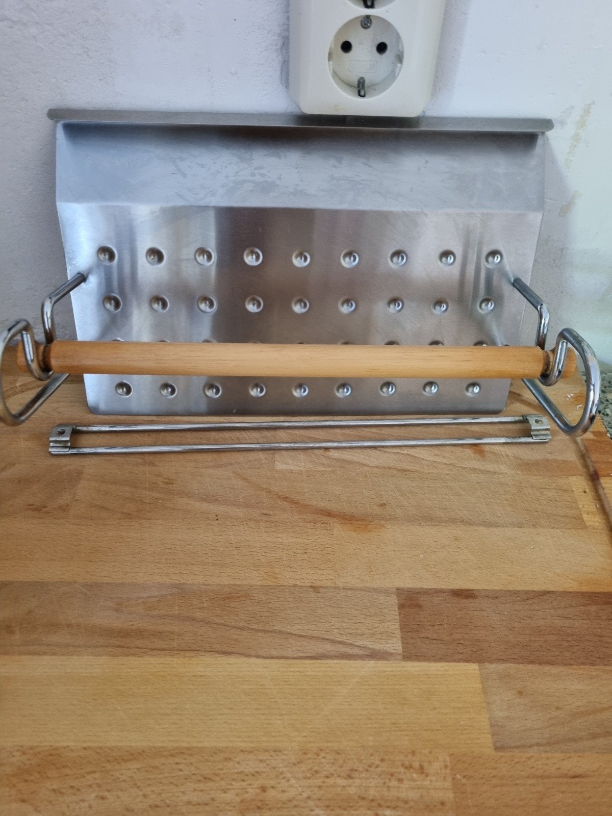 Metalen keukenrek met houten rolhouder, Zilver, Ophalen of Verzenden, Metaal, Overige typen