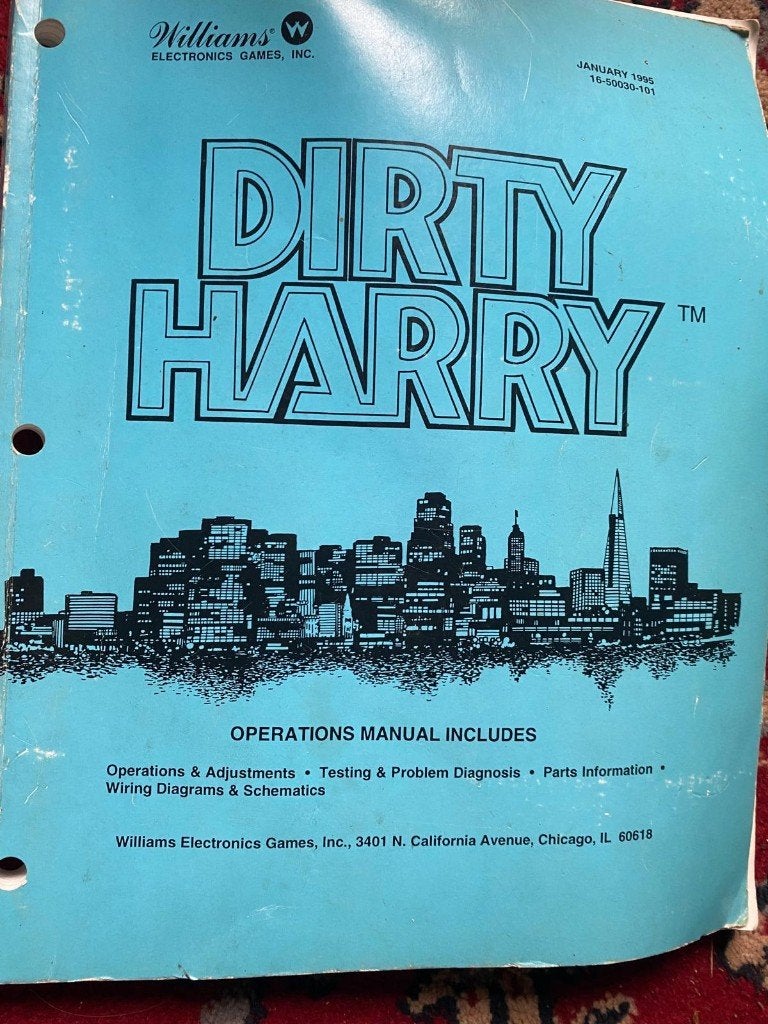 Handboek flipperkast dirty harry, Verzamelen, Automaten | Flipperkasten, Ophalen, Gebruikt, Overige soorten, Flipperkast