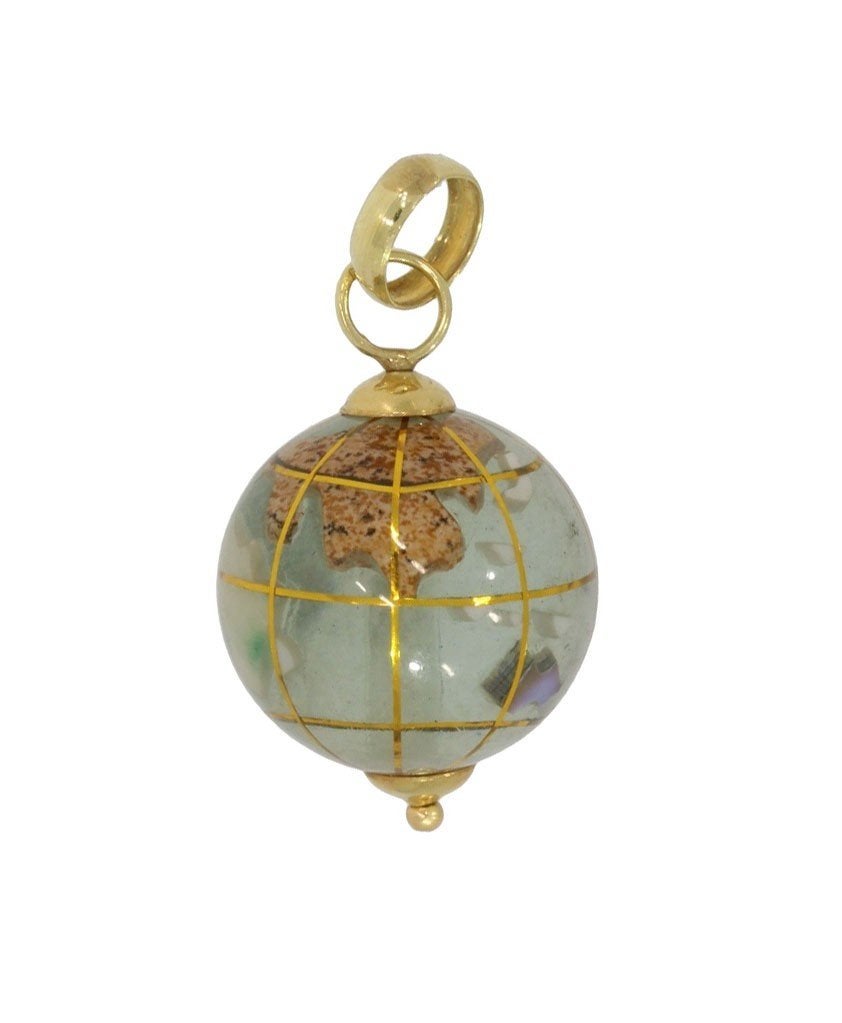 Wereldbol globe 18k gouden ketting hanger vintage dame heer, Verzenden, Zo goed als nieuw, Met edelsteen, Info@voordeelsieraden.nl