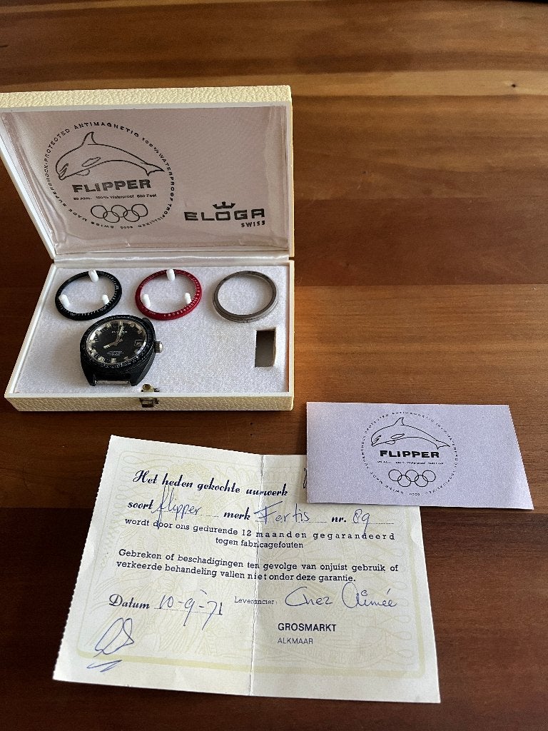 Zeldzaam Eloga flipper horloge (submerk van Fortis) 1971, Ophalen of Verzenden, Staal, Overige merken, 1960 of later