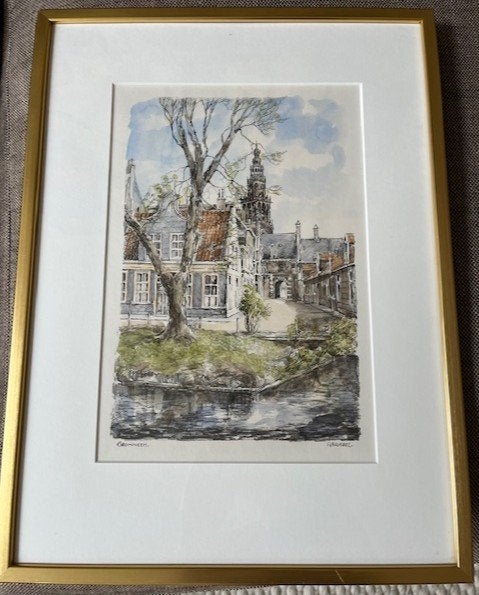 A. Brobbel - Groningen Turfstraat litho, Antiek en Kunst, Ophalen
