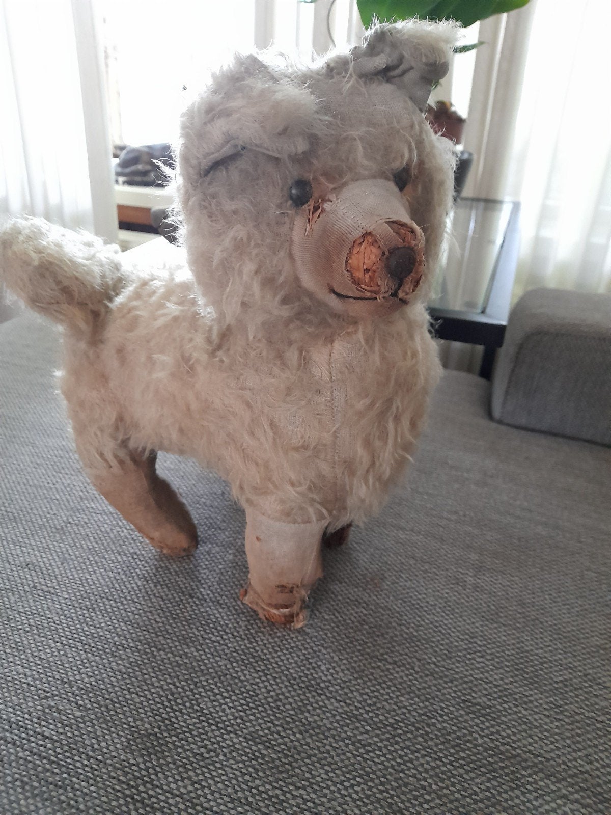 Antieke strogevulde shabby hond, Ophalen of Verzenden