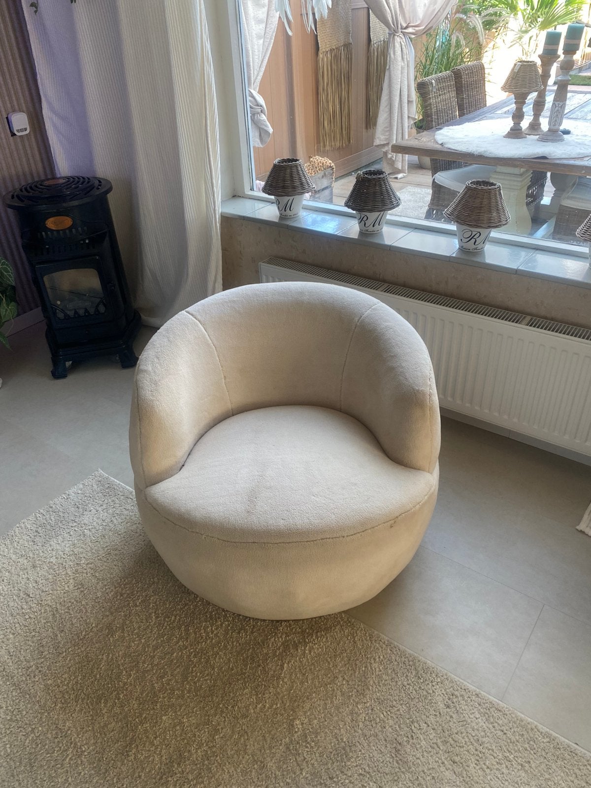 Richmond stoel beige creme goud draaistoel teddy boucle, Ophalen, Zo goed als nieuw, Stof, 50 tot 75 cm