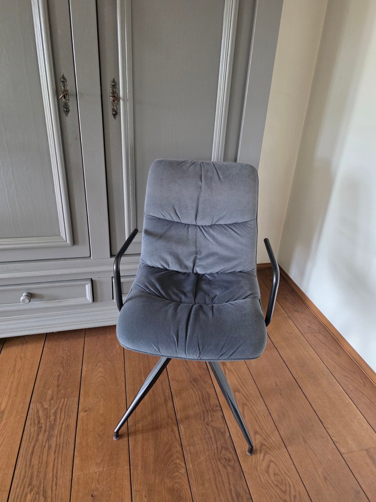 6 Blauw/grijze eetkamerstoelen, Huis en Inrichting, Ophalen, Gebruikt, Blauw, Stof