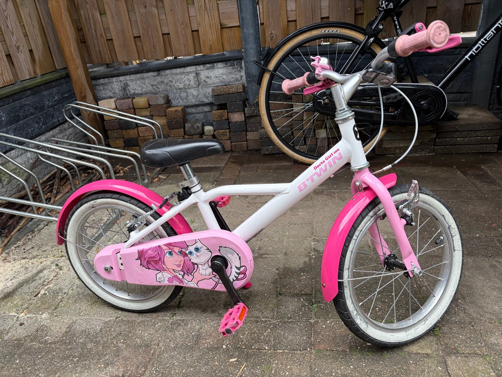 B'Twin Decathlon meisjesfiets 16 inch roze/wit, Ophalen, Gebruikt, Terugtraprem, 16 tot 20 inch