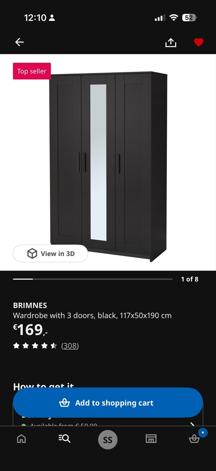 IKEA BRIMNES Kledingkast Zwart 3 Deuren (zonder spiegel), Huis en Inrichting, Ophalen, Gebruikt, 100 tot 150 cm, 150 tot 200 cm