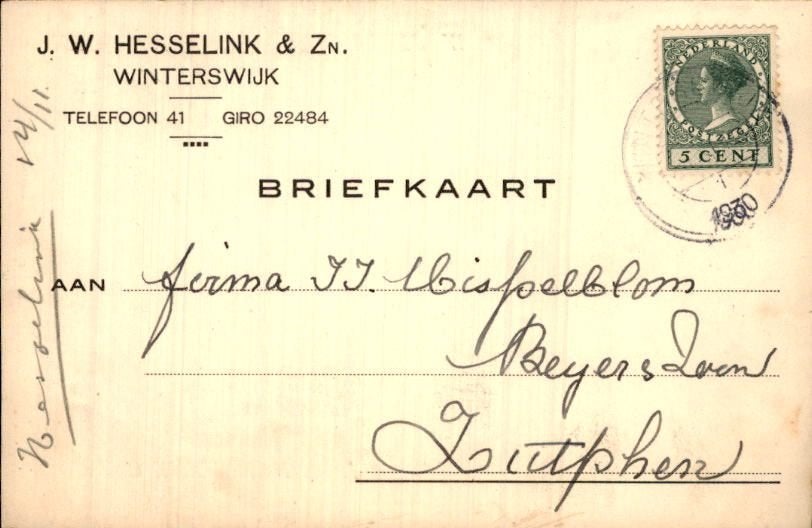 Winterswijk - J. Hesselink - 1930, Verzenden, 1920 tot 1940, Gelopen, Gelderland