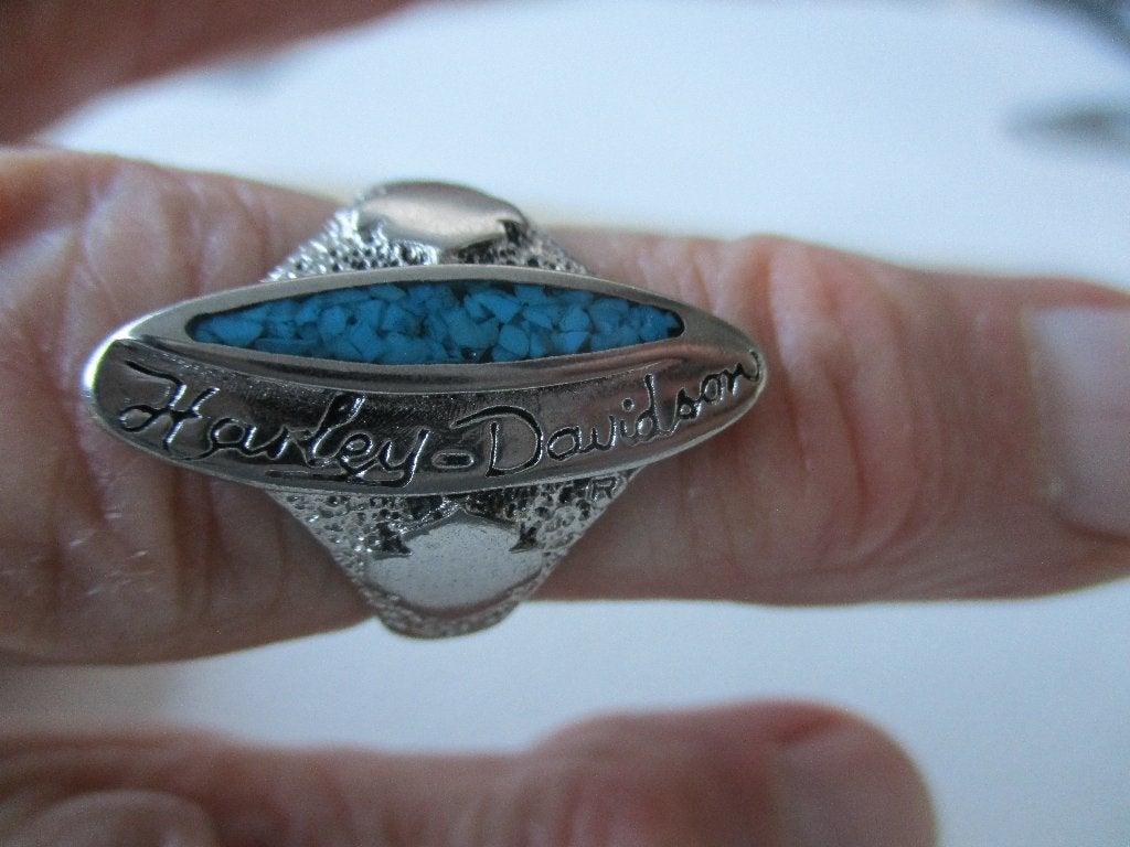 Zilverkleur HARLEY DAVIDSON ring 17.5 mm. + turquoise steen, Sieraden, Tassen en Uiterlijk, Ringen, Overige materialen, Verzenden
