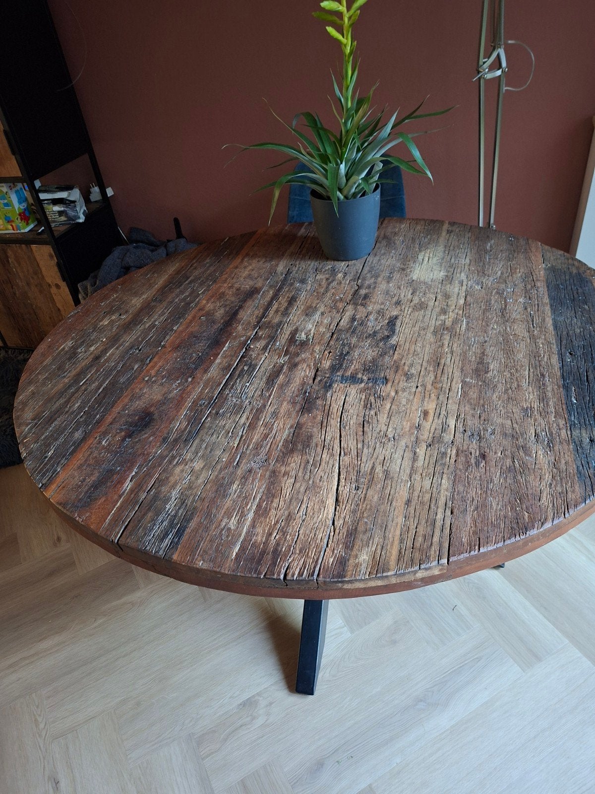 Ronde drifthouten eet tafel – robuust & uniek, Gebruikt, Rond, Ophalen of Verzenden, Vijf personen of meer