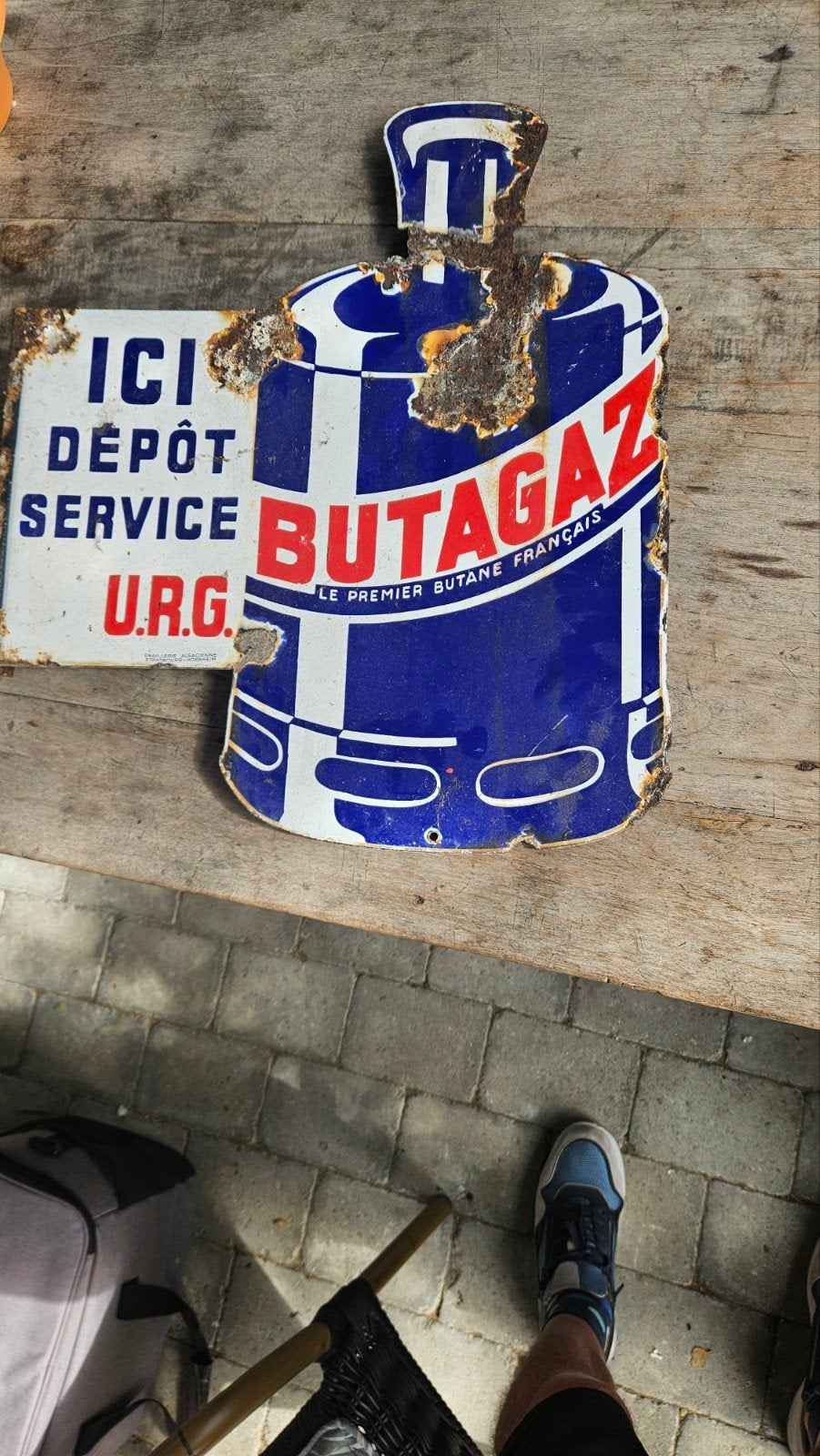 Vintage Butagaz en U.R.G. Emaille Reclameborden, Ophalen of Verzenden