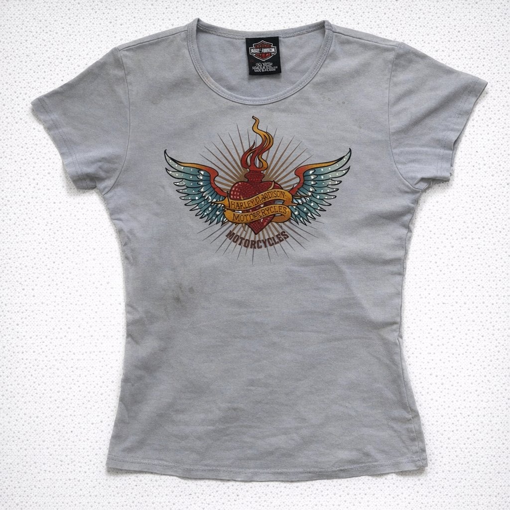 Vintage Harley-Davidson T-shirt Lichtblauw Dames XL HD-006, Onbekend, Maat 56/58 (XL), Onbekend, Onbekend