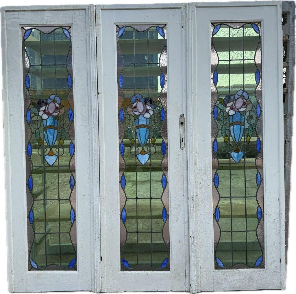 3-delige openslaande glas in lood jugenstil deuren 202x195cm, Ophalen