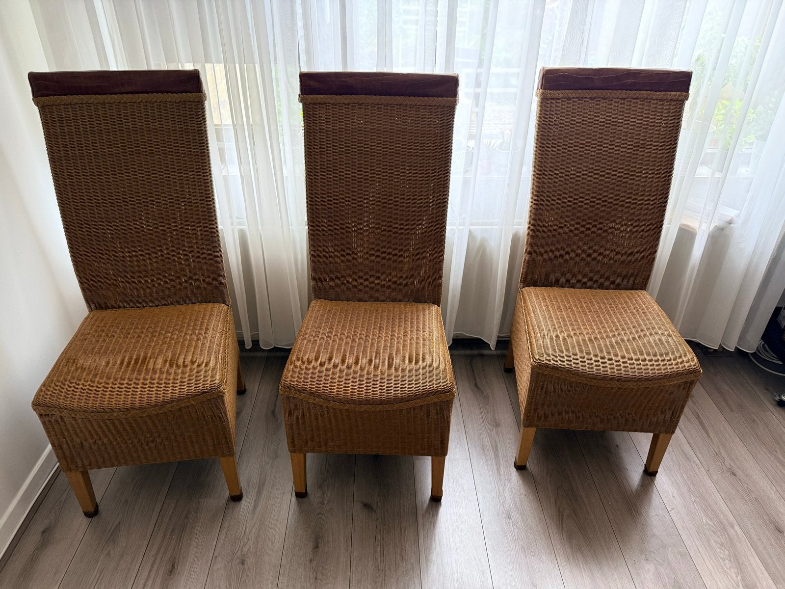 Loom eetkamerstoelen - Set van 6 stoel, Ophalen, Gebruikt, Bruin, Vijf, Zes of meer stoelen