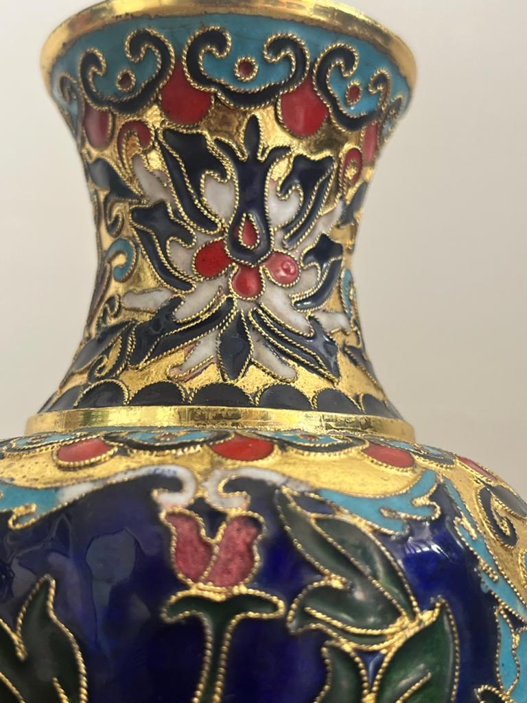 Vintage Chinese Cloisonné Vaas met Pioenrozen - Feng Shui, Ophalen of Verzenden