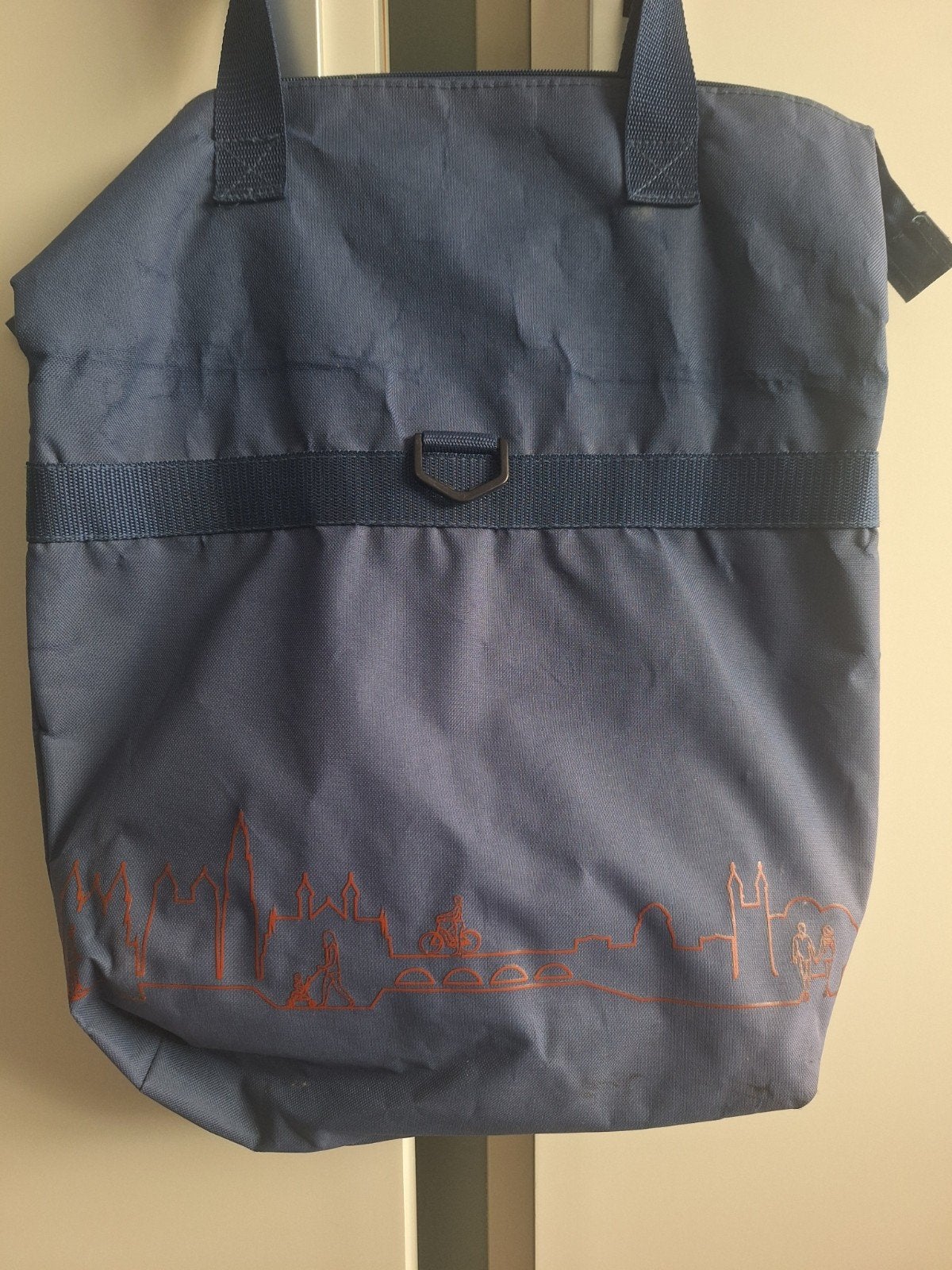 blauwe fietstas/shopper met opdruk stadsgezicht Maastricht, Ophalen of Verzenden, Gebruikt, Blauw, Overige typen