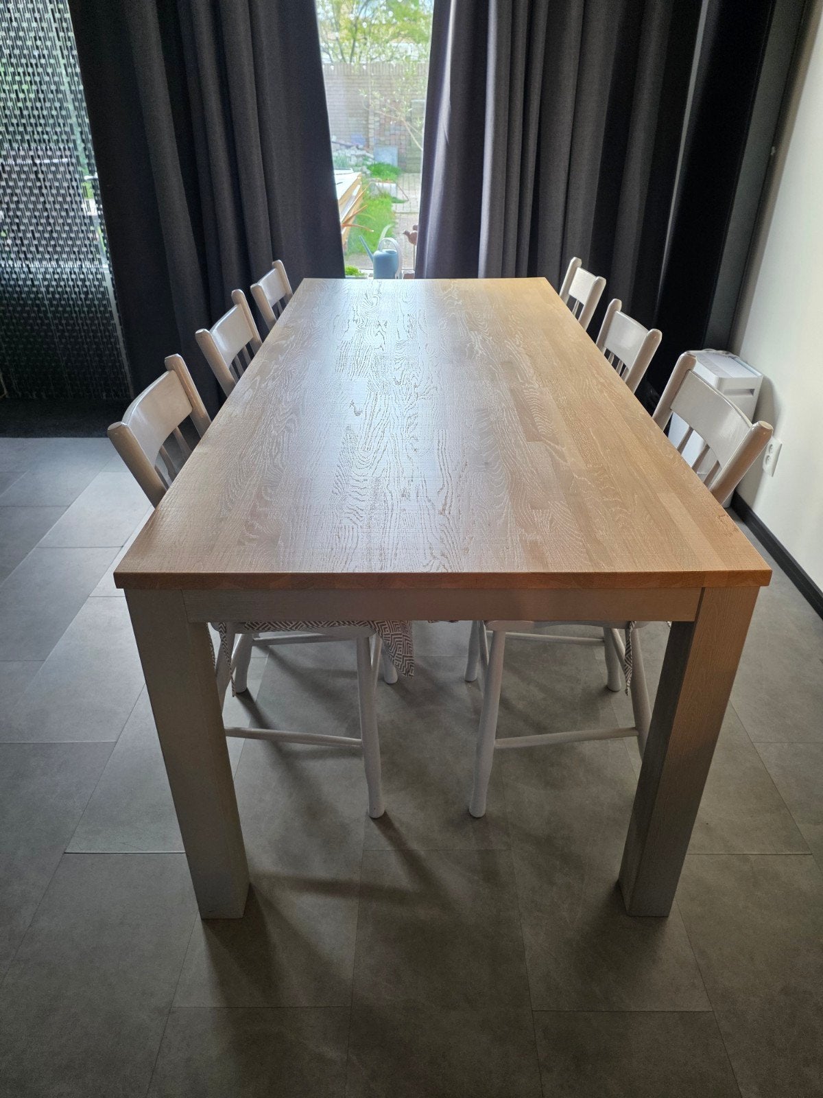 Eetkamertafel eikenhout met taupe poten, Huis en Inrichting, Tafels | Eettafels, Zo goed als nieuw, 50 tot 100 cm, 150 tot 200 cm