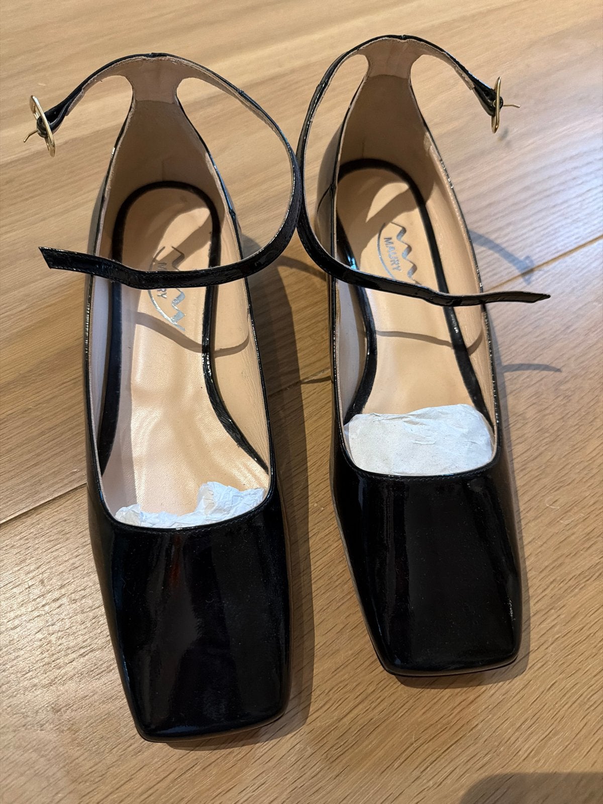 Mary lakleren pumps met enkelbandje en lage hak, Schoenen met lage hakken, Verzenden, Zwart, Zo goed als nieuw