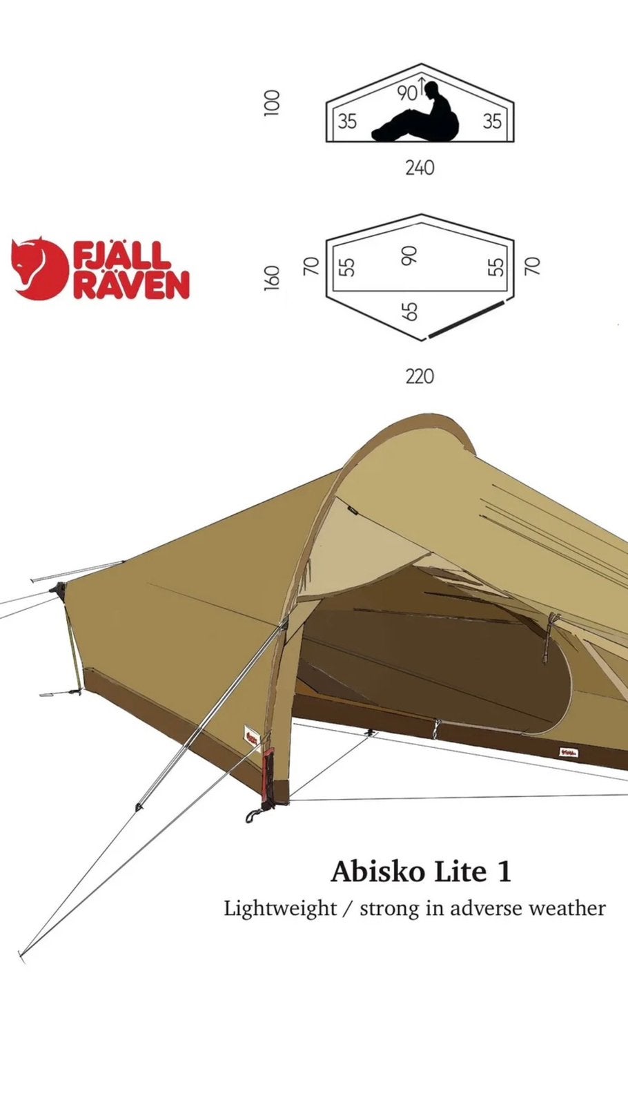 Fjallraven Abisko Lite 1 Sand Tent, Ophalen of Verzenden, Zo goed als nieuw, Tot en met 2
