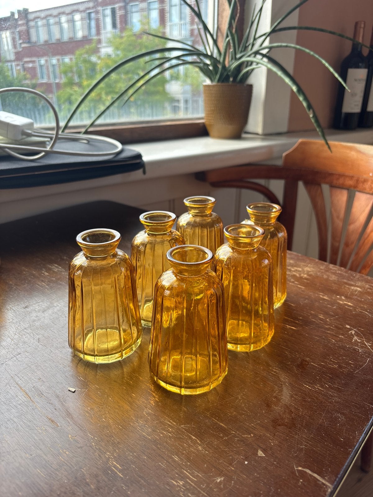 Set van 6 oranje glazen vaasjes, Ophalen of Verzenden