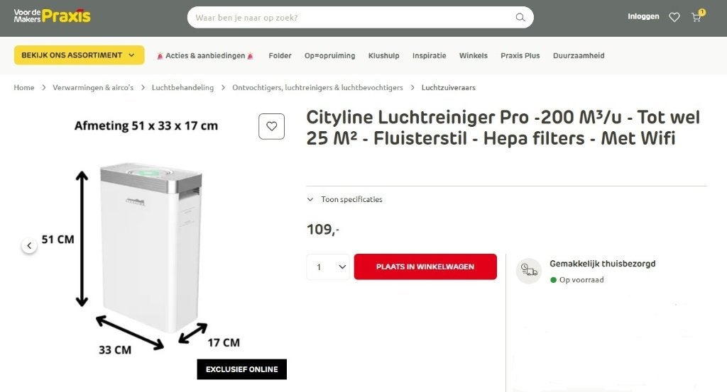 nieuw in doos Cityline Luchtreiniger Pro nu voor 59,95 euro, Ophalen of Verzenden, Nieuw, Luchtreiniger