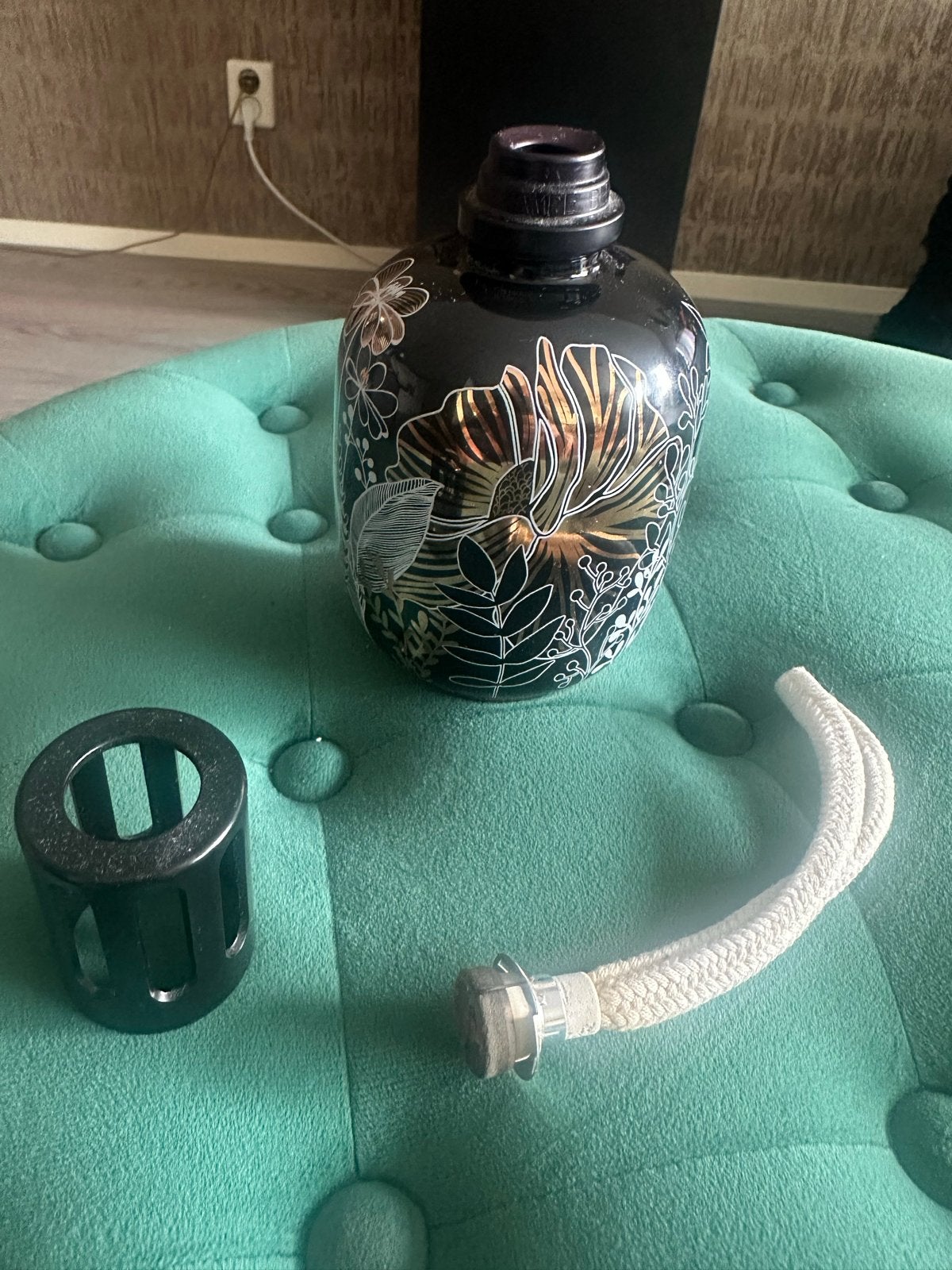 Maison Berger Paris Lampe - Zwart met bloemmotief, Zwart, Ophalen of Verzenden, Glas, Klassiek