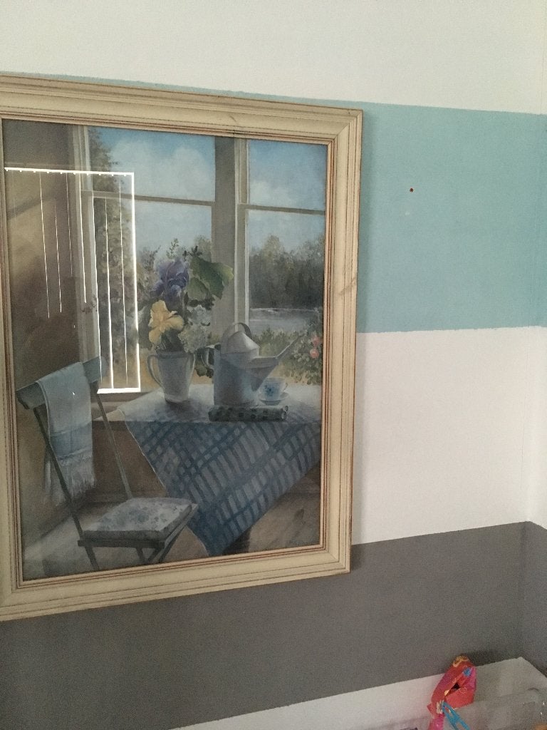 Schilderij huiskamer met off white lijst, Overige stijlen, Overige technieken, Stilleven, Ophalen