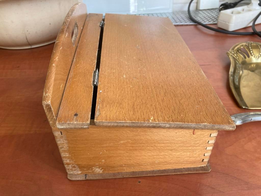 Vintage houten schoenputsdoos met klep, Ophalen of Verzenden