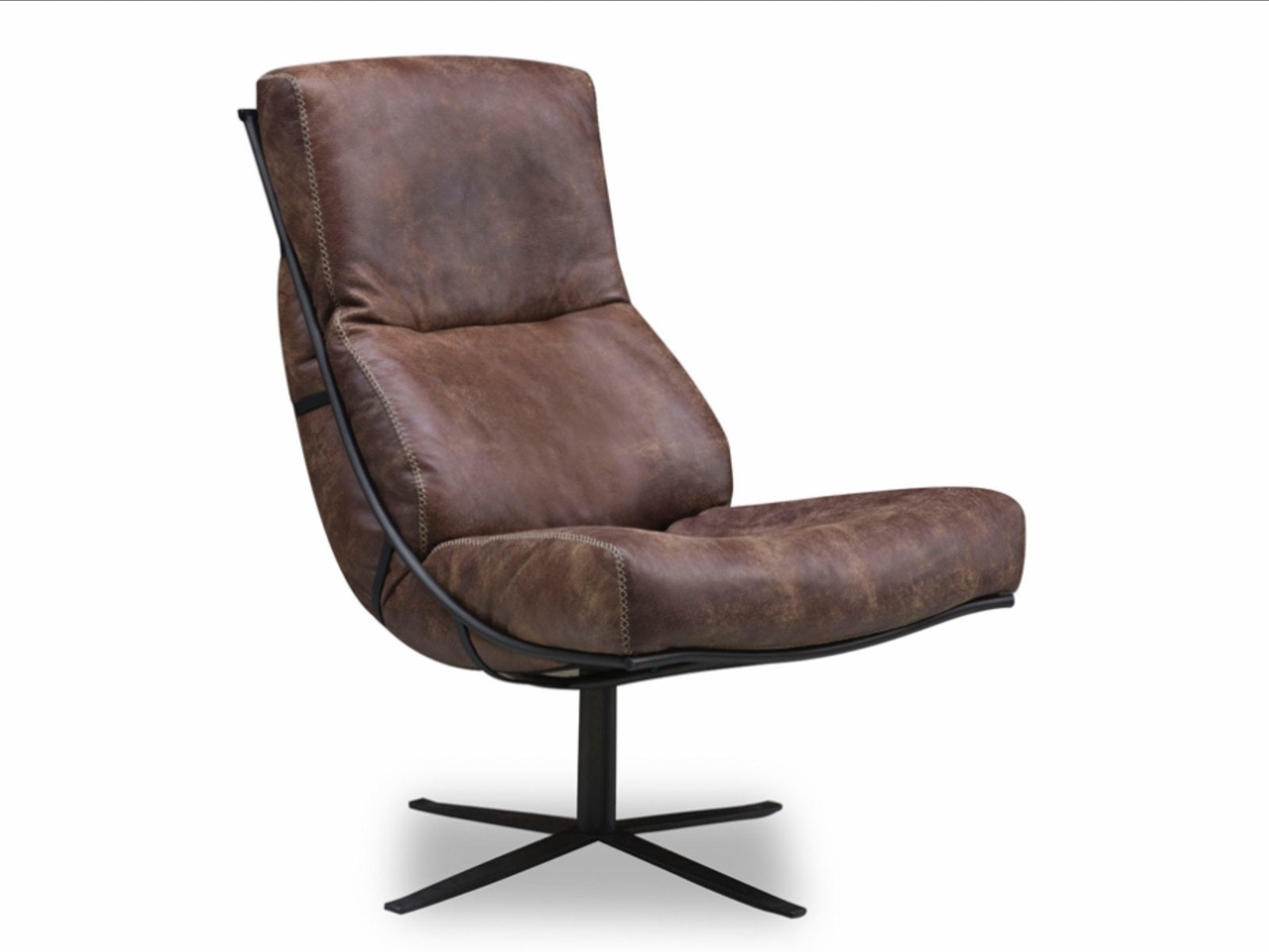 3 Leren fauteuils met metalen frame - Bruin per stuk te koop, Ophalen, Zo goed als nieuw, Leer, 75 tot 100 cm