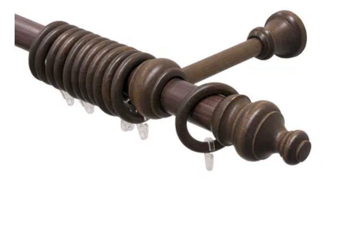 Houten gordijnroede met ringen en eindstukken 120cm, Ophalen, Met ringen, Gebruikt, Bruin