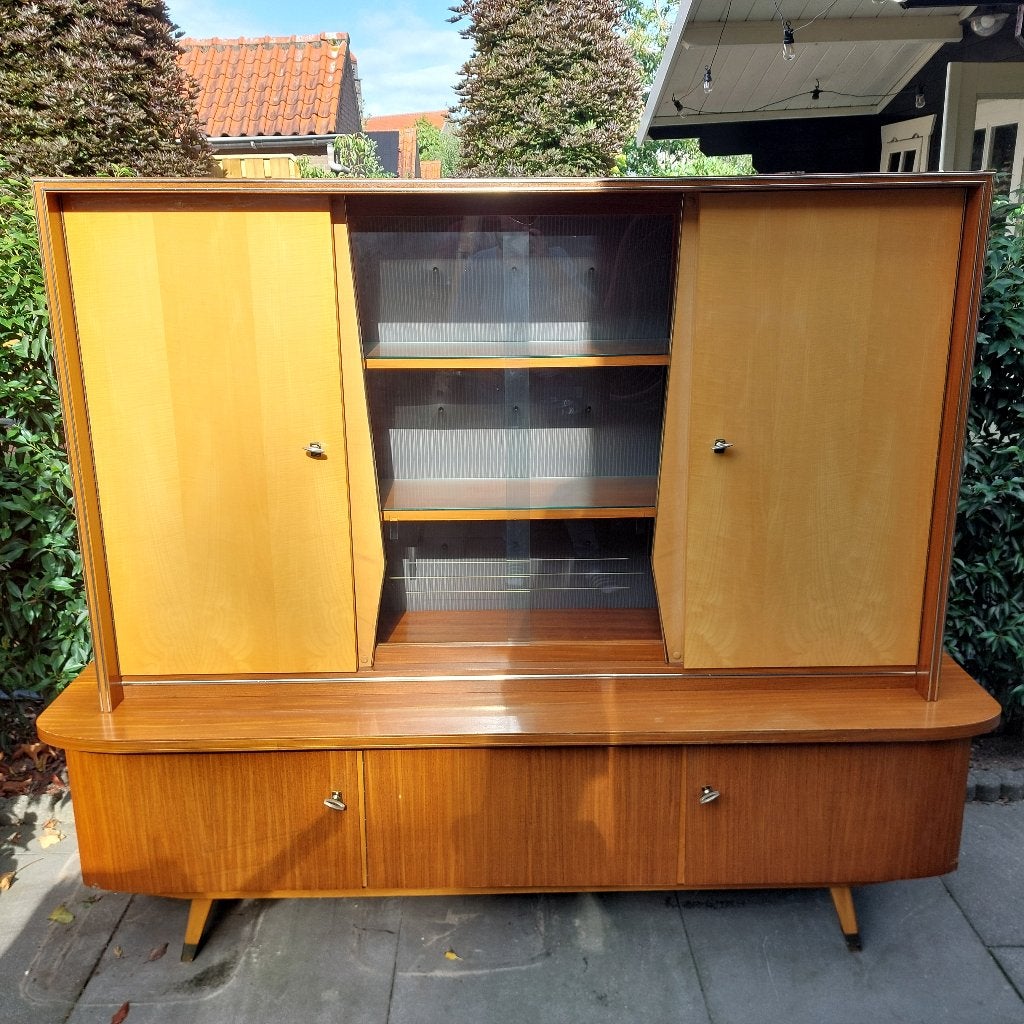 Vintage highboard kast, deens design/wandmeubel/origineel, Huis en Inrichting, Ophalen, Gebruikt, Met deur(en), Minder dan 150 cm