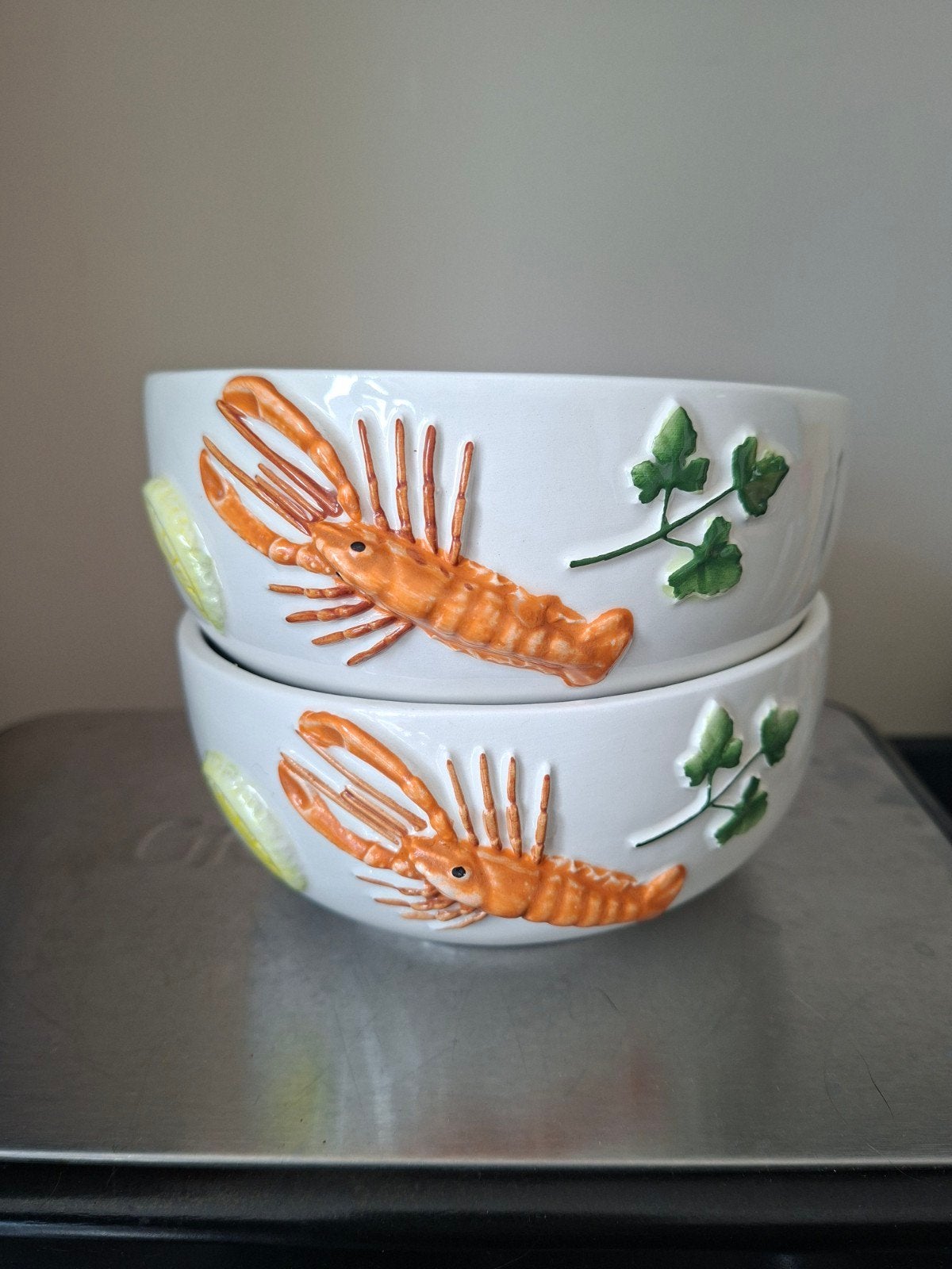 Twee vintage keramieken kommen met kreeftjes - Bassano Italy, Ophalen of Verzenden
