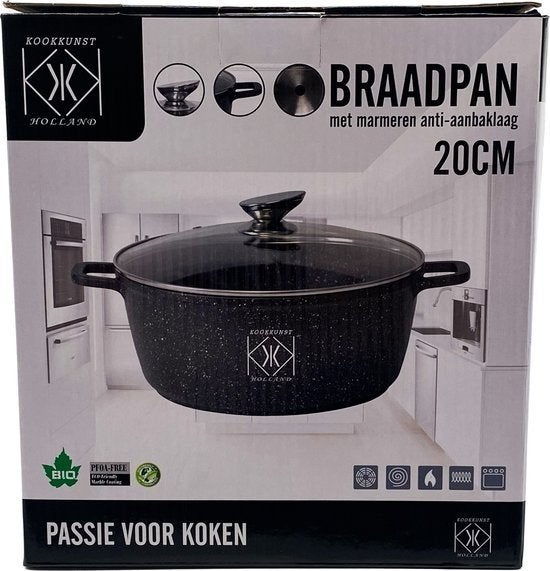 Kookkunst Holland Braadpan 20CM met marmeren anti-aanbaklaag, Ophalen, Aluminium, Zo goed als nieuw, Keramische plaat
