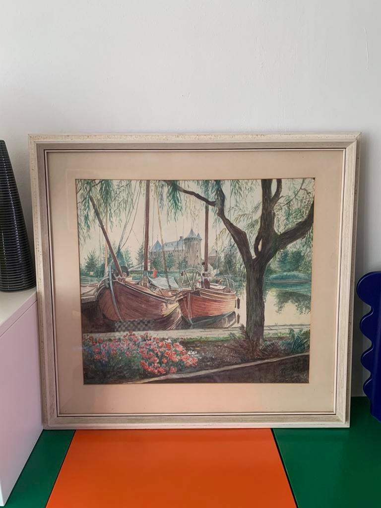 Mooie aquarel Muiderslot 1969, Ophalen of Verzenden
