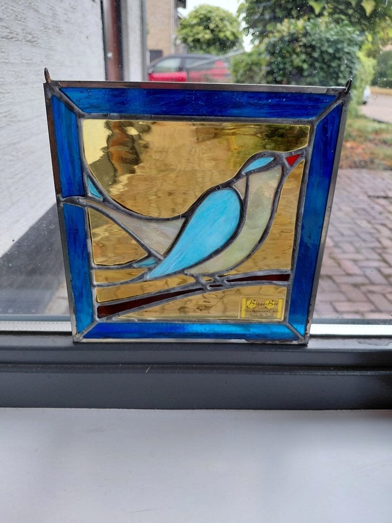 Glas-in-Lood Raamhanger IJsvogel – Handgemaakt (20x20 cm), Ophalen of Verzenden