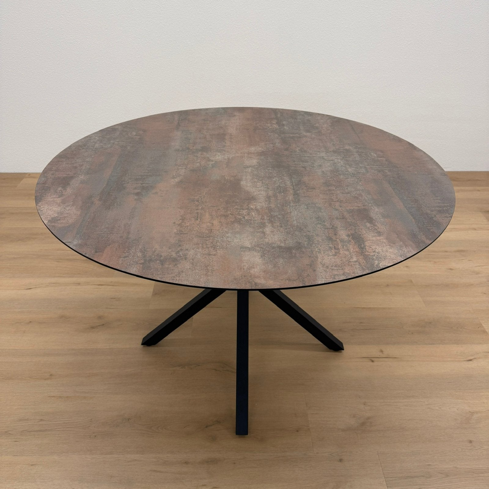 Ronde eettafel 120cm - Roest HPL - Direct Leverbaar, Huis en Inrichting, Rond, Ophalen of Verzenden, Zo goed als nieuw, Info@betaalbaar-design.nl