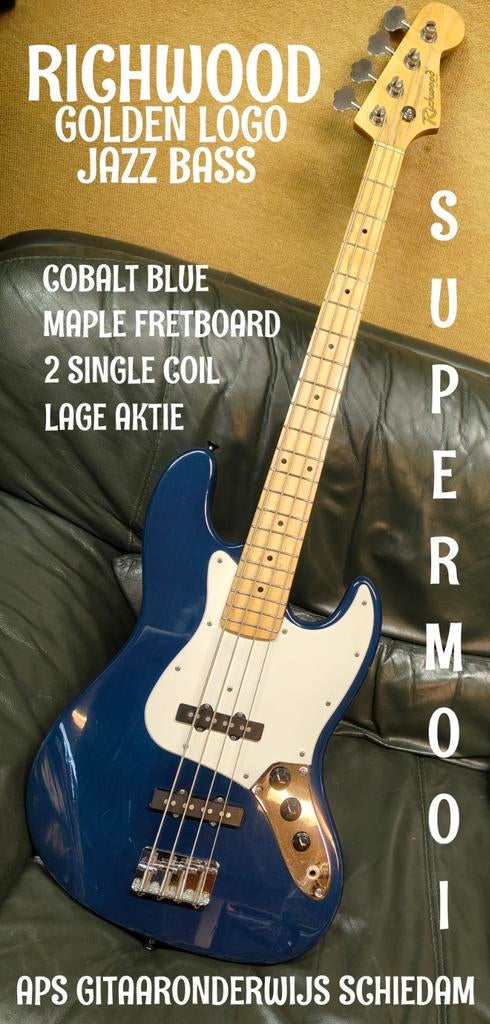 NETTE RICHWOOD JAZZ BASS GOLDEN LOGO BASGITAAR, Muziek en Instrumenten, Ophalen of Verzenden, Gebruikt, Elektrisch