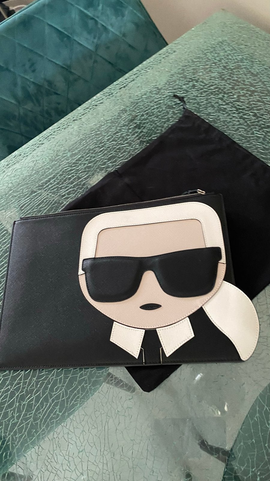 Karl Lagerfeld Enveloppe Tas Leer Nieuw met Stofzak, Ophalen, Nieuw, Zwart, Avondtasje