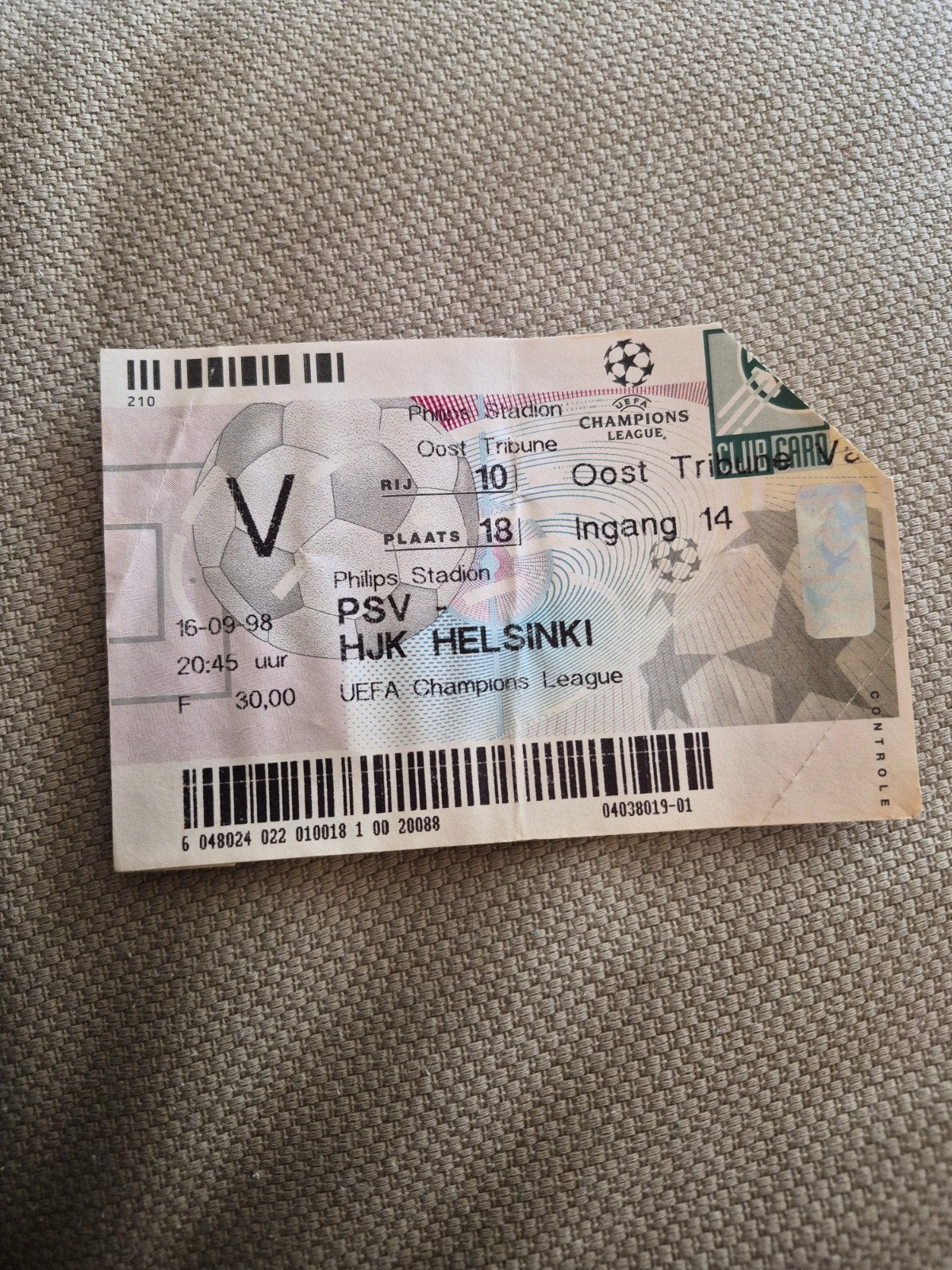 Ticket PSV - HJK Helsinki, Ophalen of Verzenden, Gebruikt, PSV, Overige typen