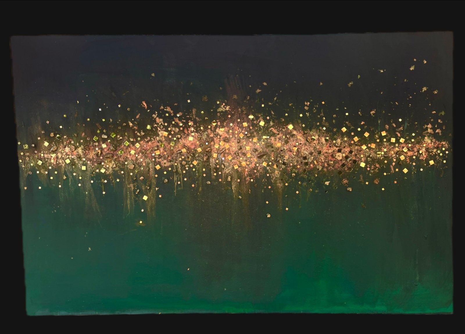 XXL Handgemaakt Mozaïek Schilderij Groen Koper Goud, Antiek en Kunst, Ophalen of Verzenden