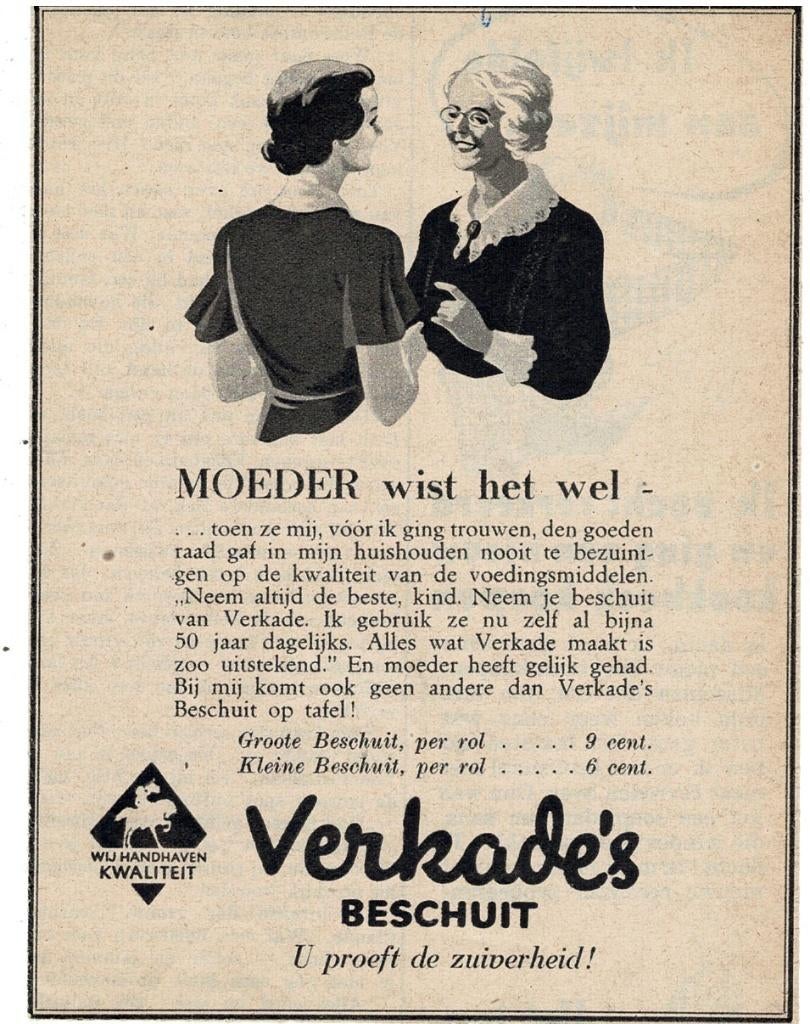 Moeder wist het wel VERKADE BESCHUIT 1938, Verzamelen, Merken en Reclamevoorwerpen, Verzenden, Zo goed als nieuw, Overige typen