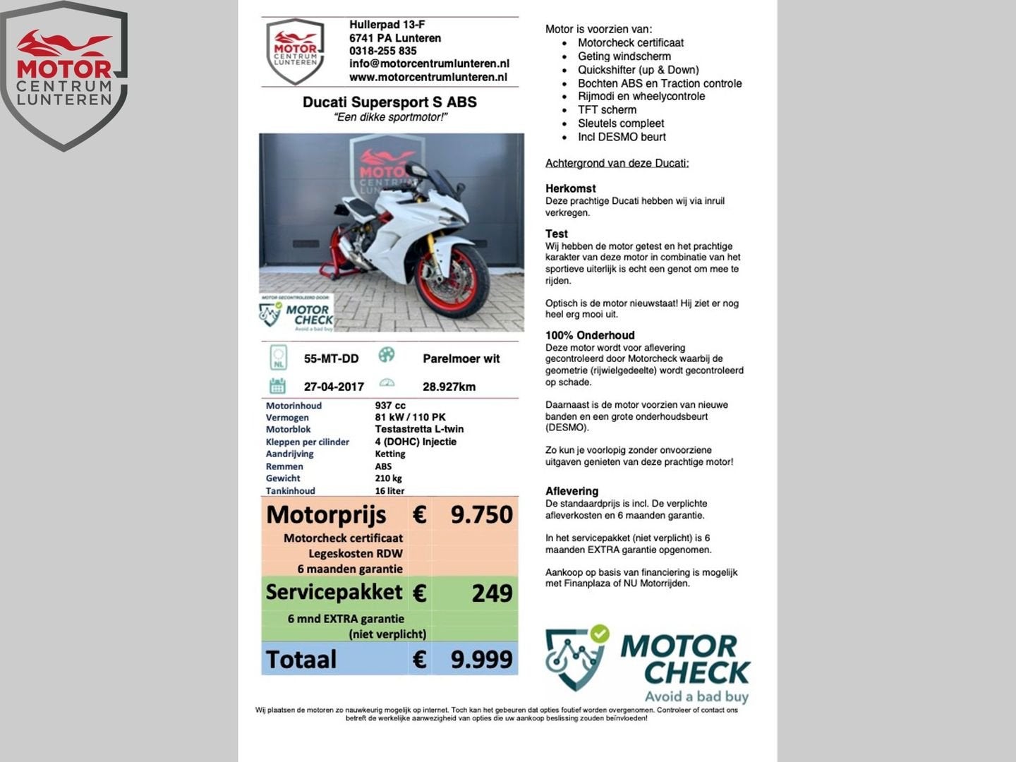 DUCATI SUPERSPORT S (incl DESMO), DUCATI, 2 cilinders, Motorrijbewijs A, Bedrijf